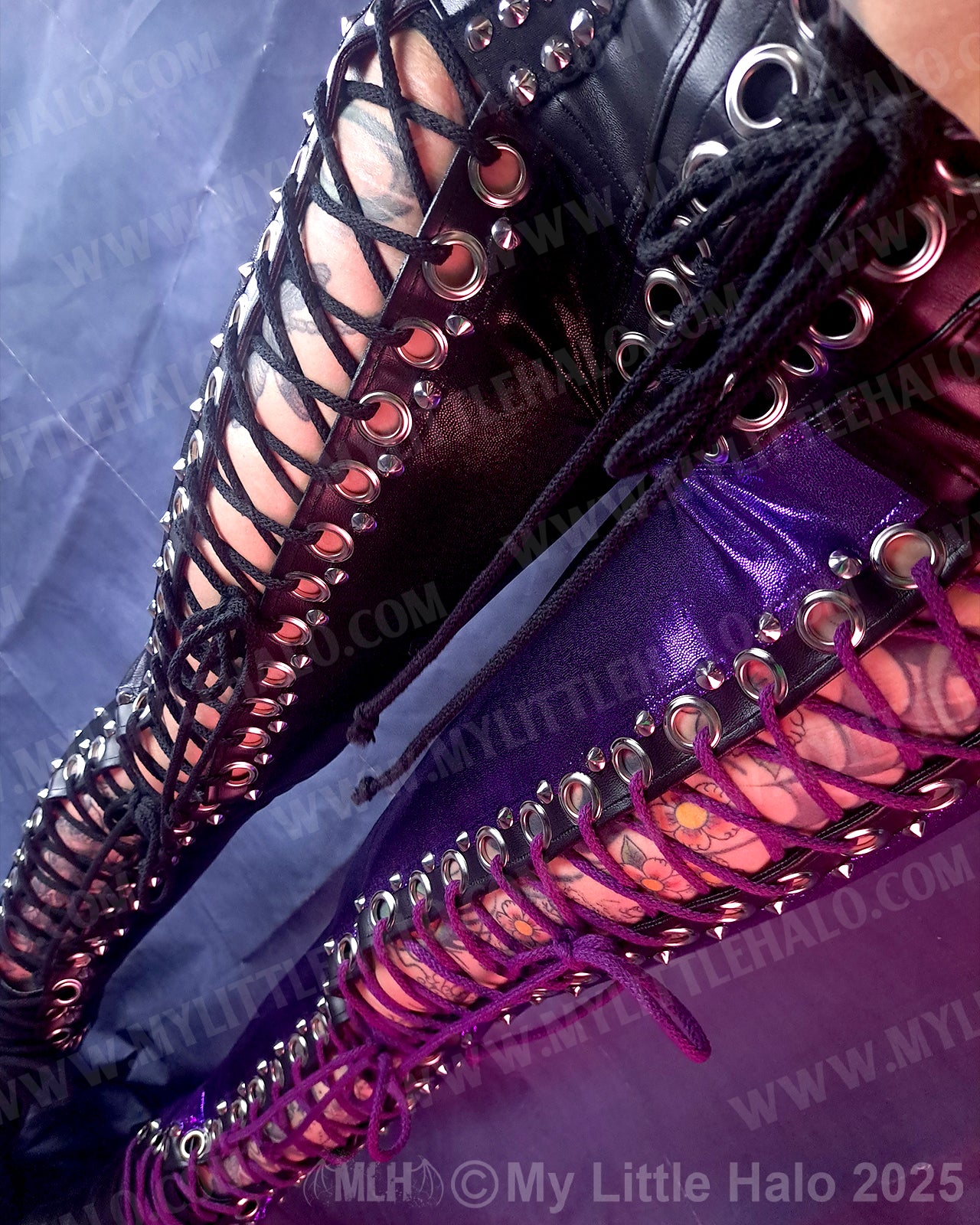 #10 Black & Purple Front Lace up Skinny Pants (24-12-1-010)