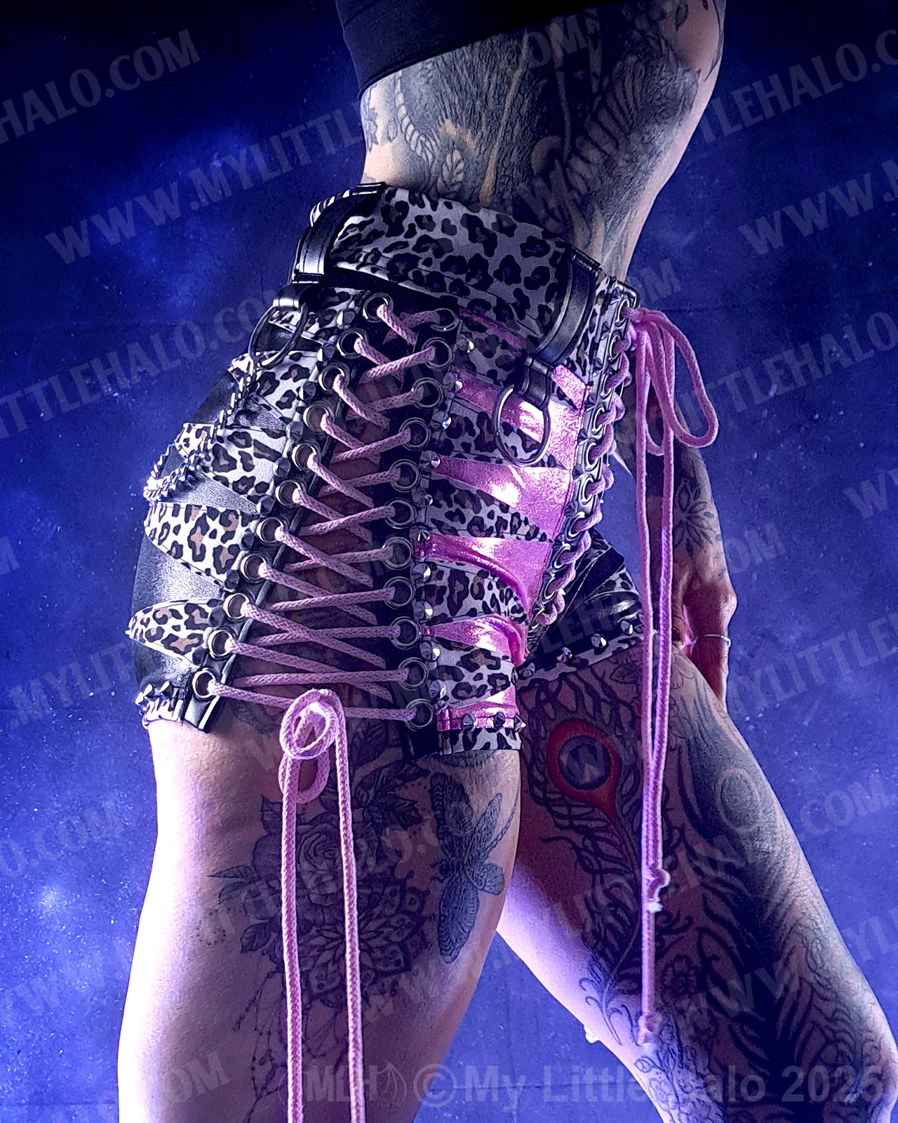 #10 Baby Pink & Black Cheetah Stripe Lace up Shorts