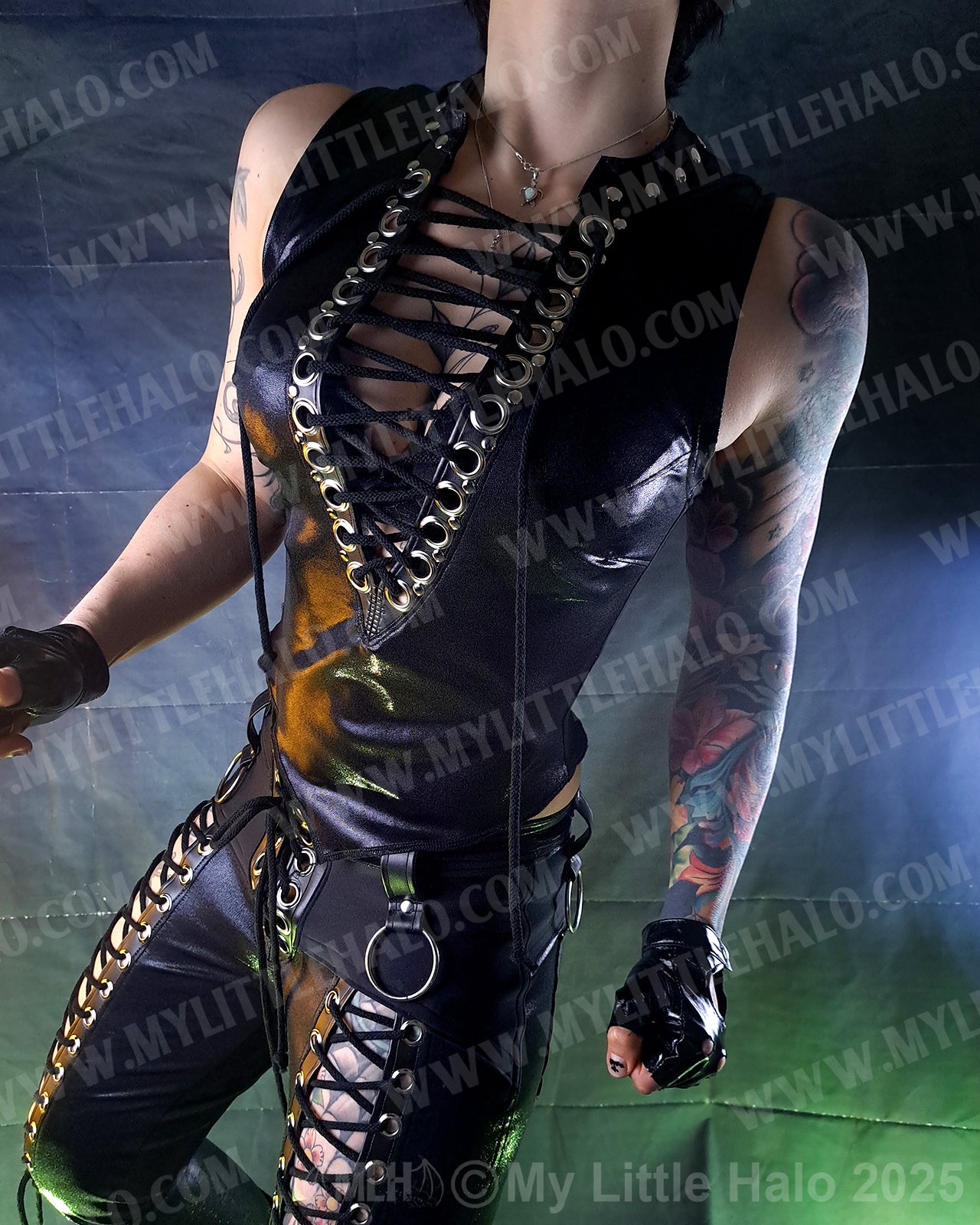 #11 Black Deep Cut Lace up Vest