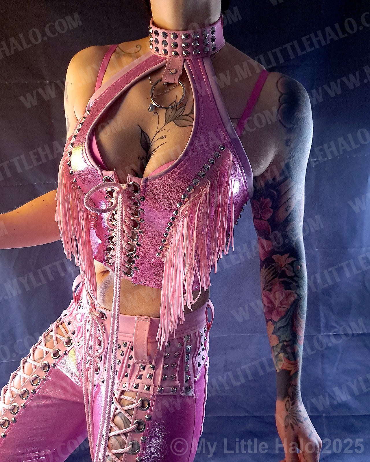 #11 Pink Candy Lace up Fringed Halter (04-25-01-1-011)