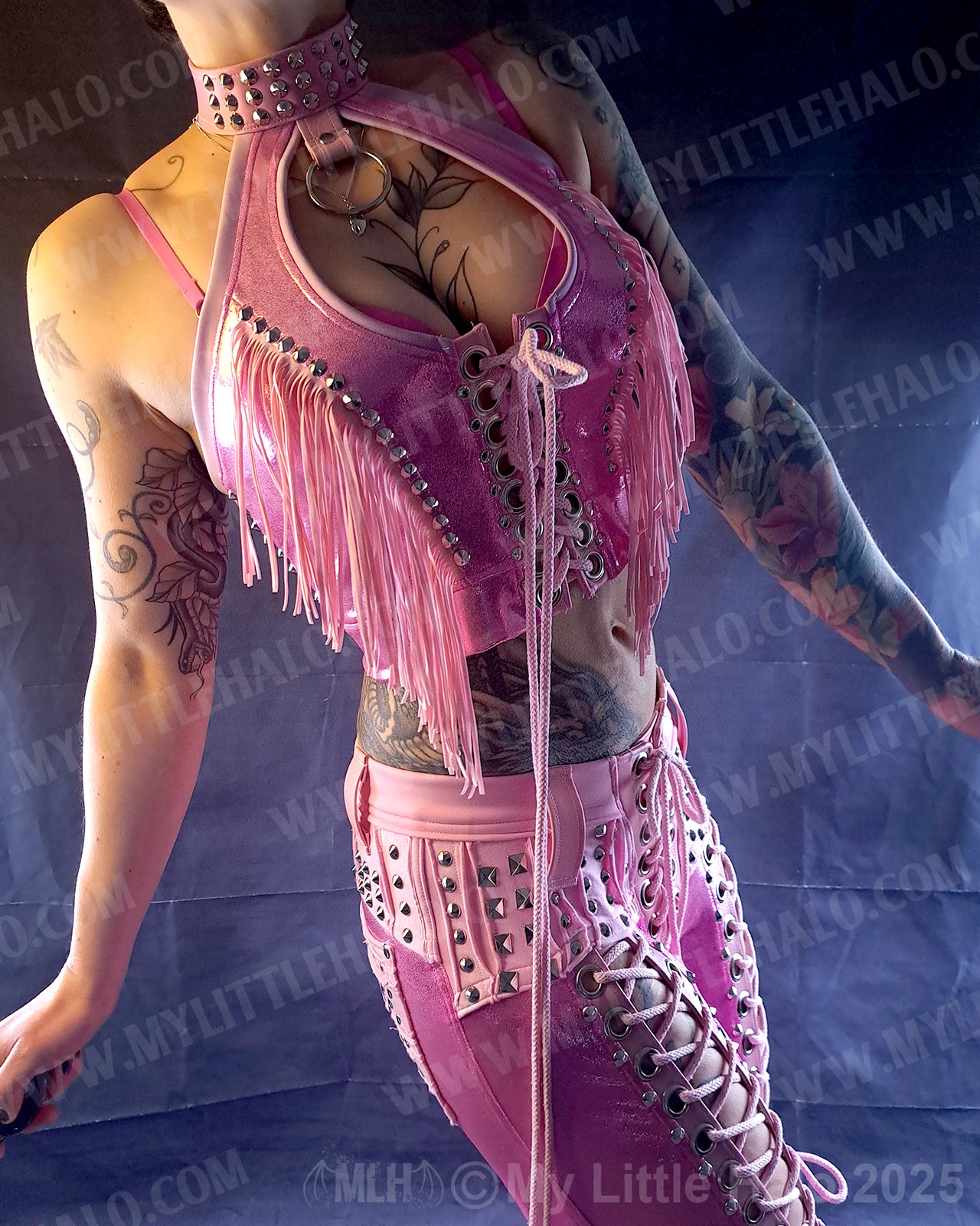 #11 Pink Candy Lace up Fringed Halter (04-25-01-1-011)