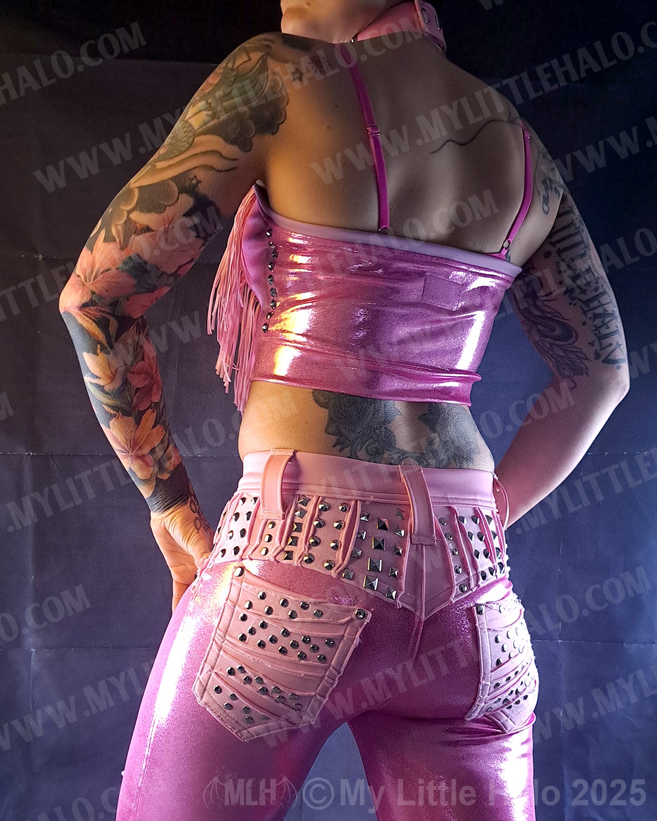 #11 Pink Candy Lace up Fringed Halter (04-25-01-1-011)