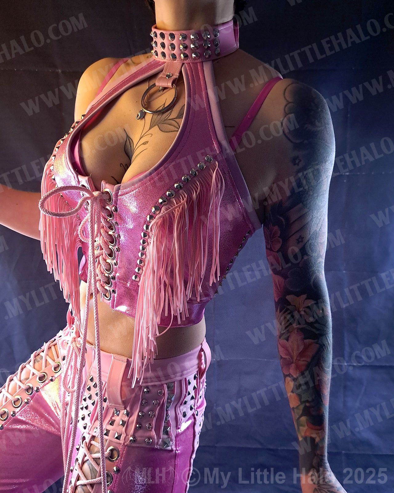 #11 Pink Candy Lace up Fringed Halter (04-25-01-1-011)