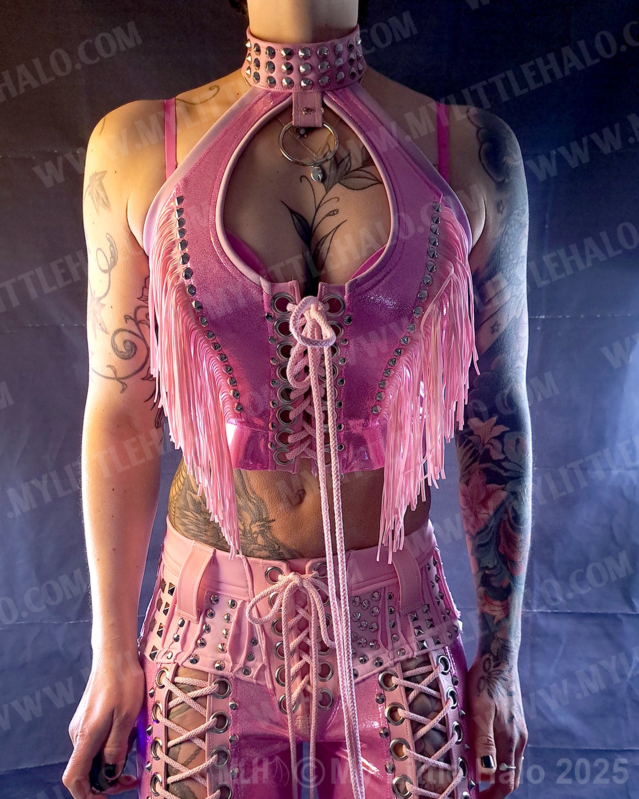 #11 Pink Candy Lace up Fringed Halter (04-25-01-1-011)