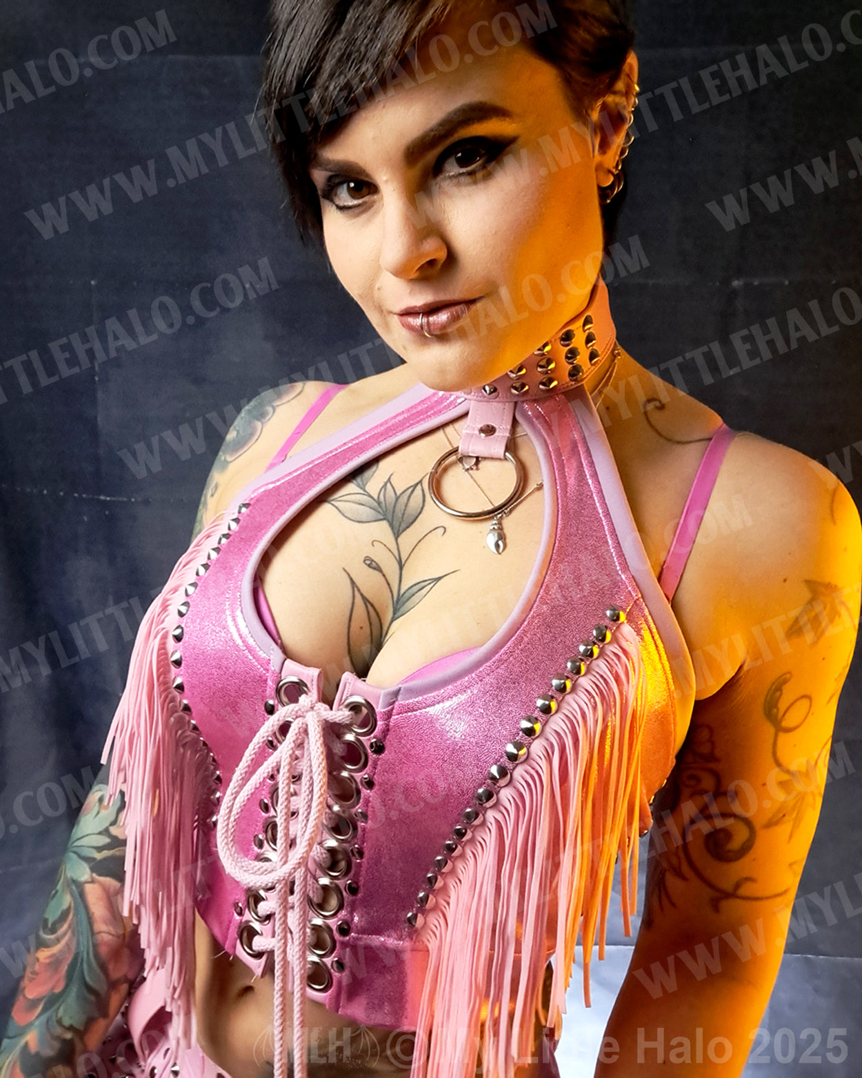 #11 Pink Candy Lace up Fringed Halter (04-25-01-1-011)