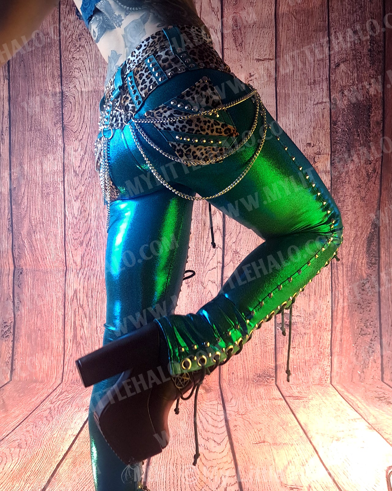 #12 Teal & Cheetah Front Lace up Skinnies