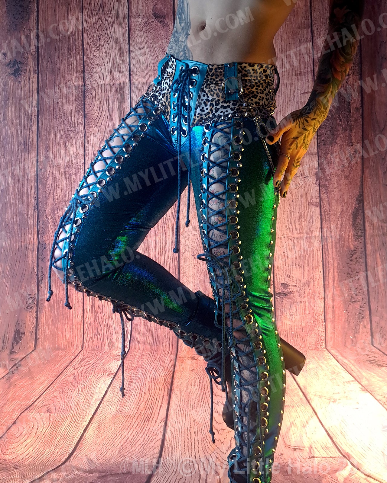 #12 Teal & Cheetah Front Lace up Skinnies