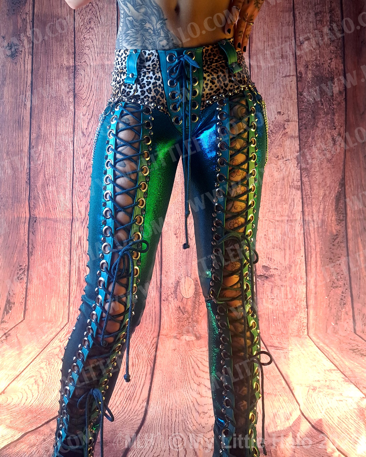 #12 Teal & Cheetah Front Lace up Skinnies