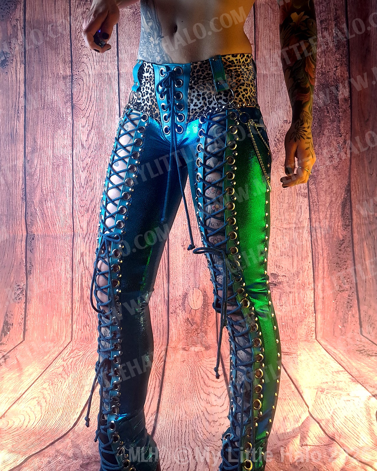 #12 Teal & Cheetah Front Lace up Skinnies
