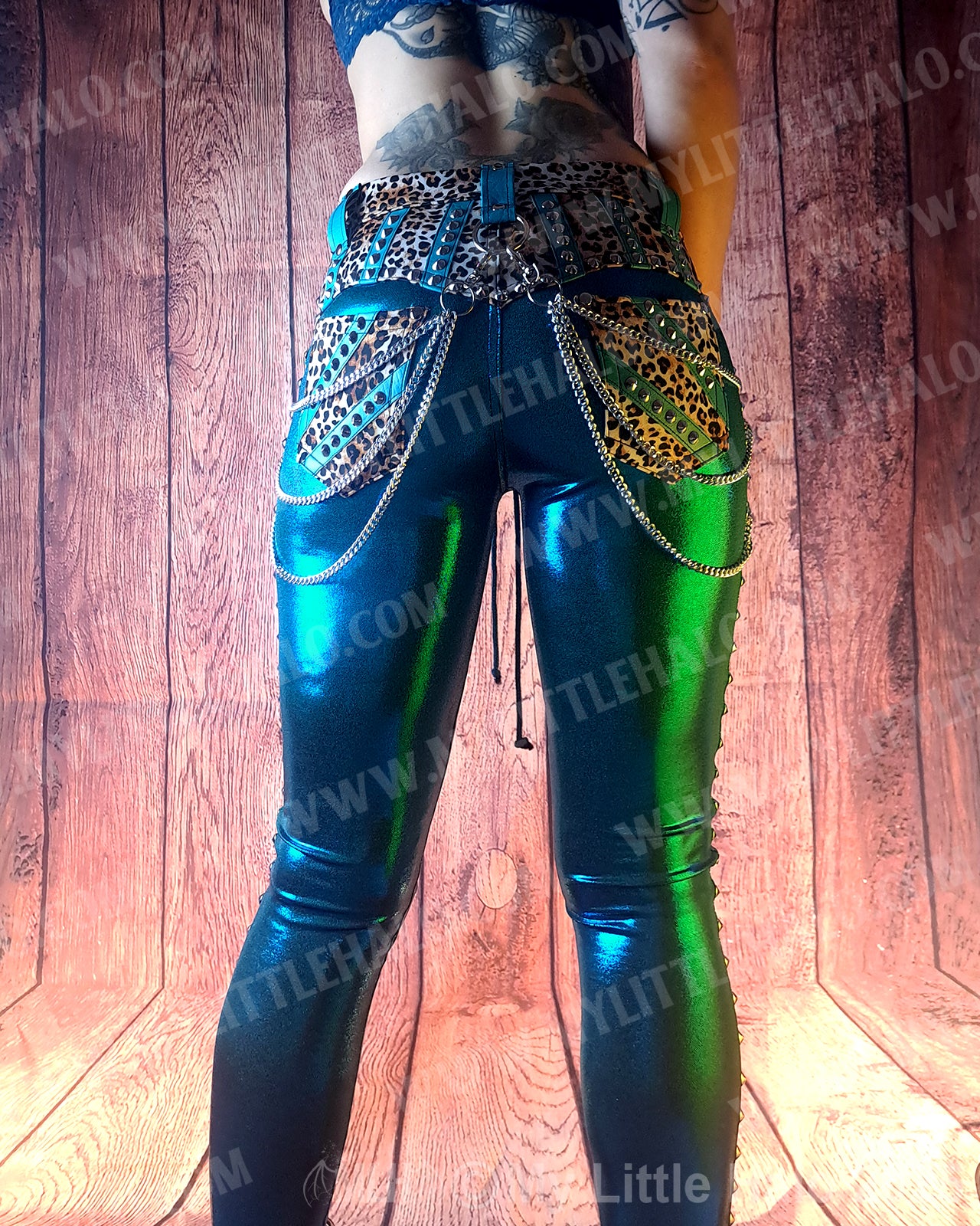 #12 Teal & Cheetah Front Lace up Skinnies