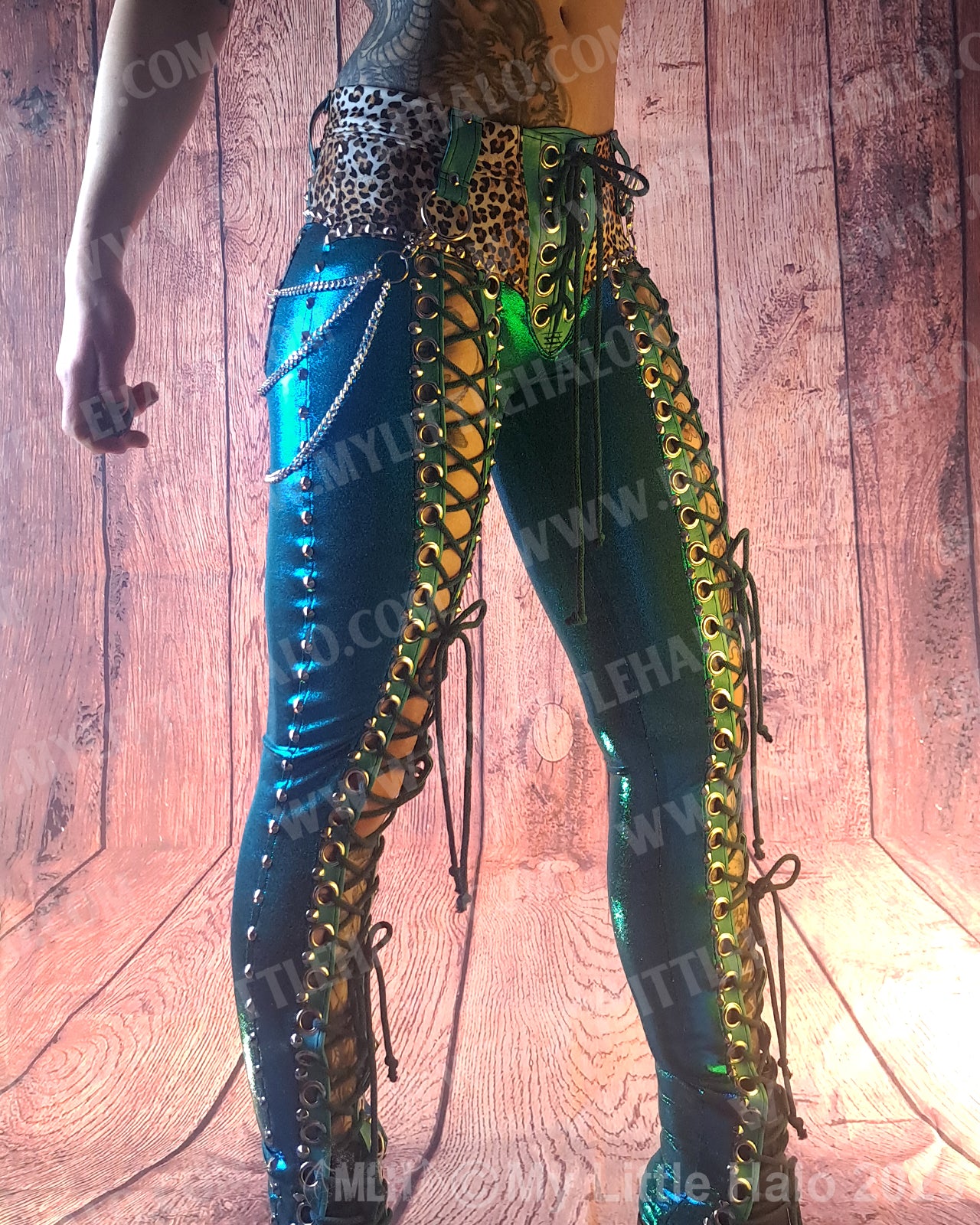 #12 Teal & Cheetah Front Lace up Skinnies