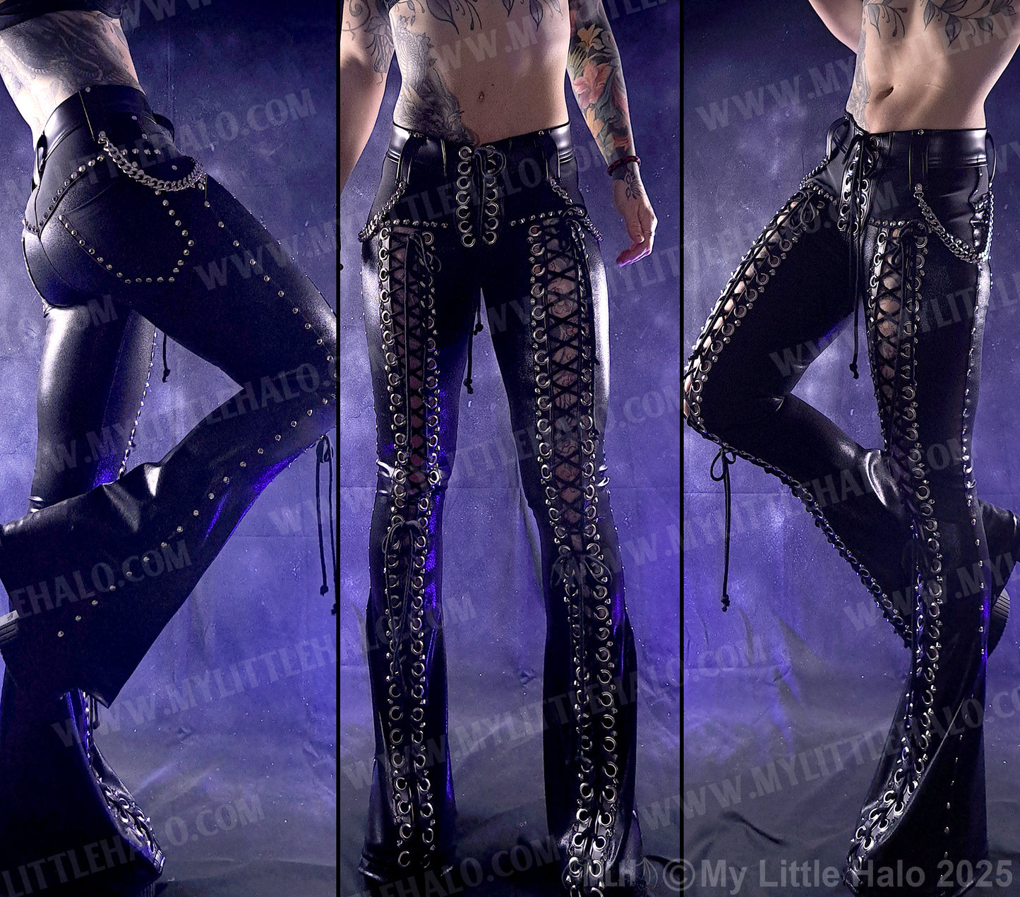 #12 Black Front Lace up Flare Pants