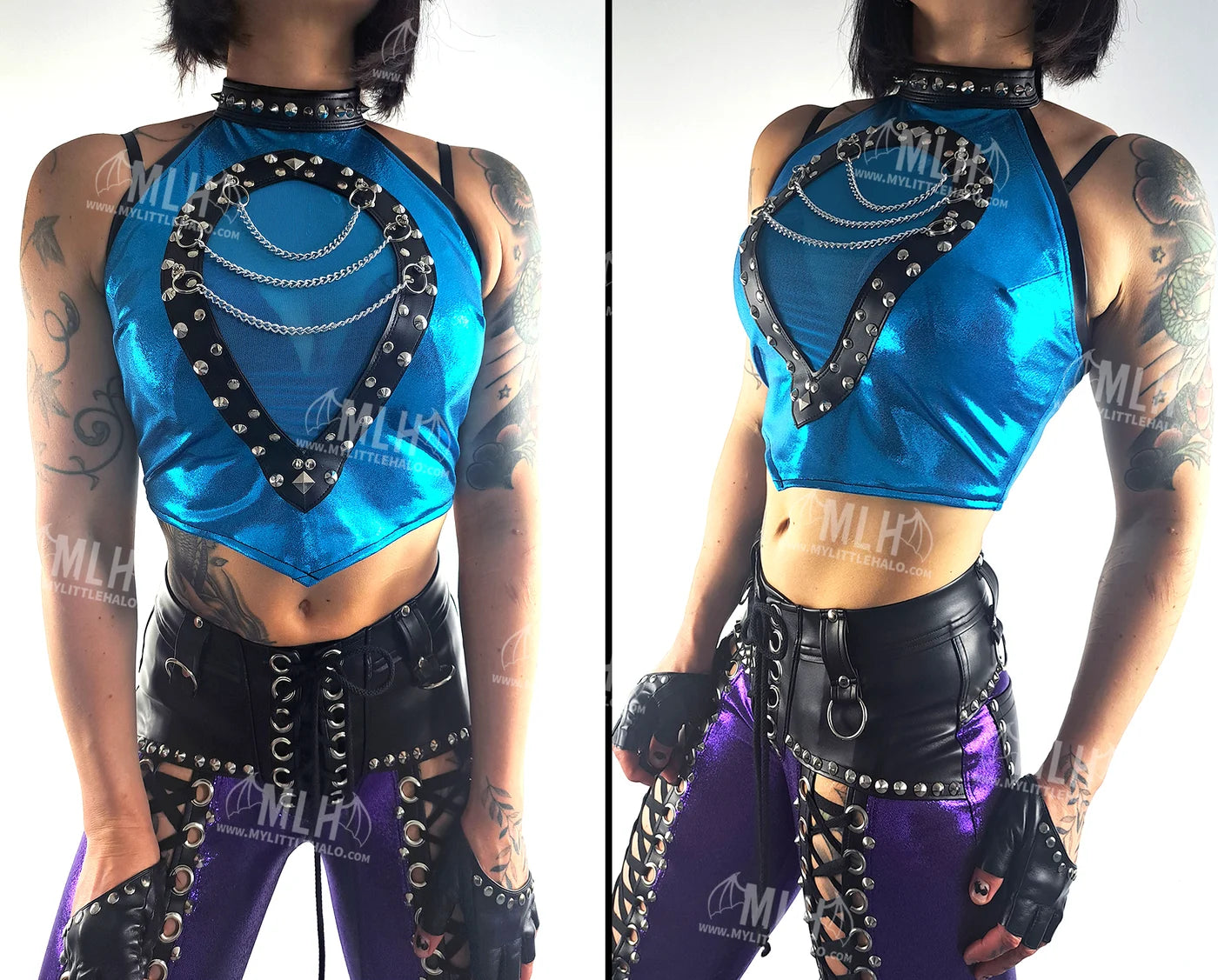 #12 Turquoise/Mesh Peephole Crop Top (02-24-01-00-23)