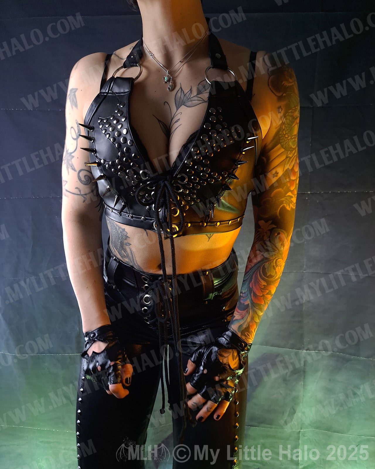 #13 Black & Gunmetal Spiked Bikini Halter