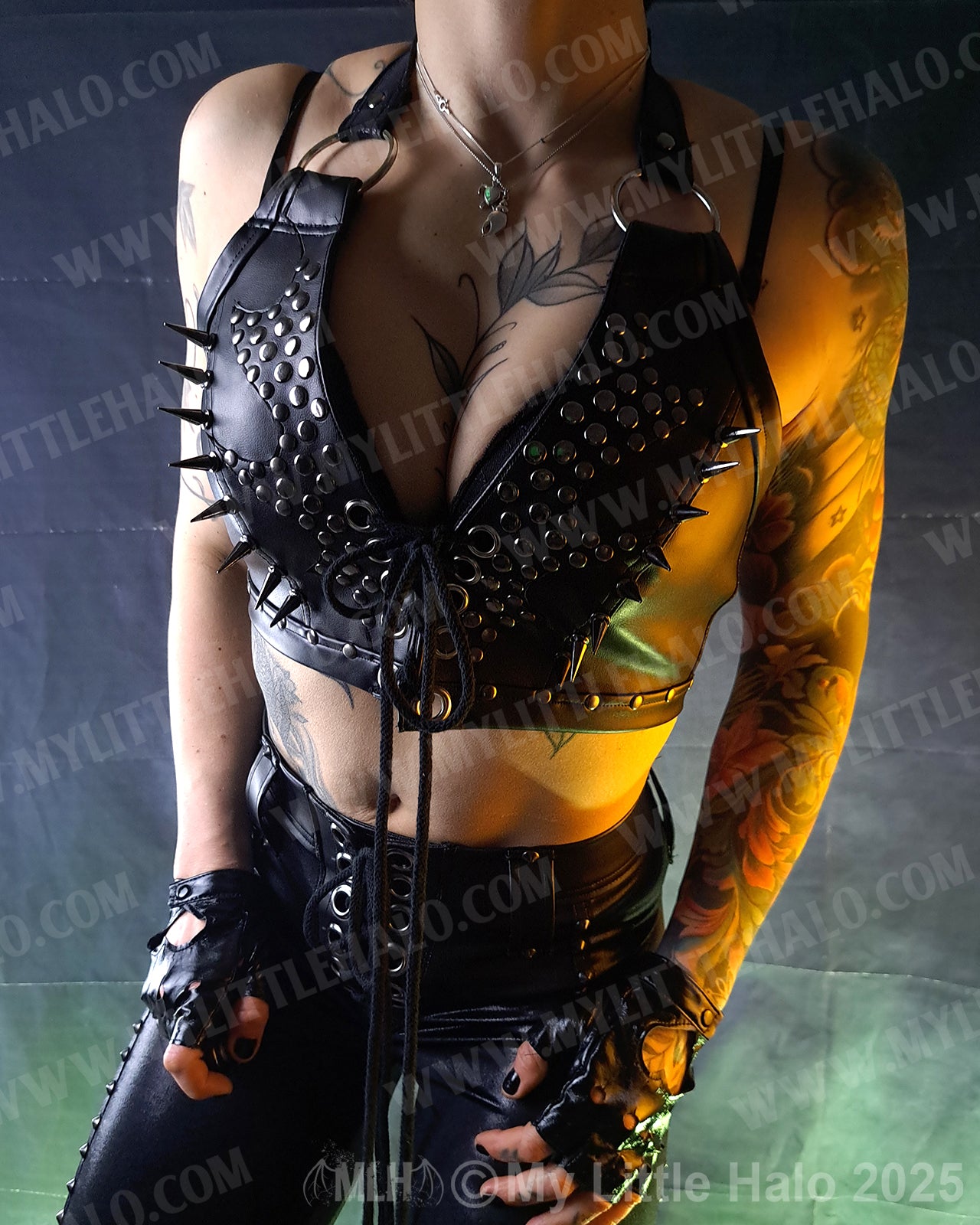 #13 Black & Gunmetal Spiked Bikini Halter