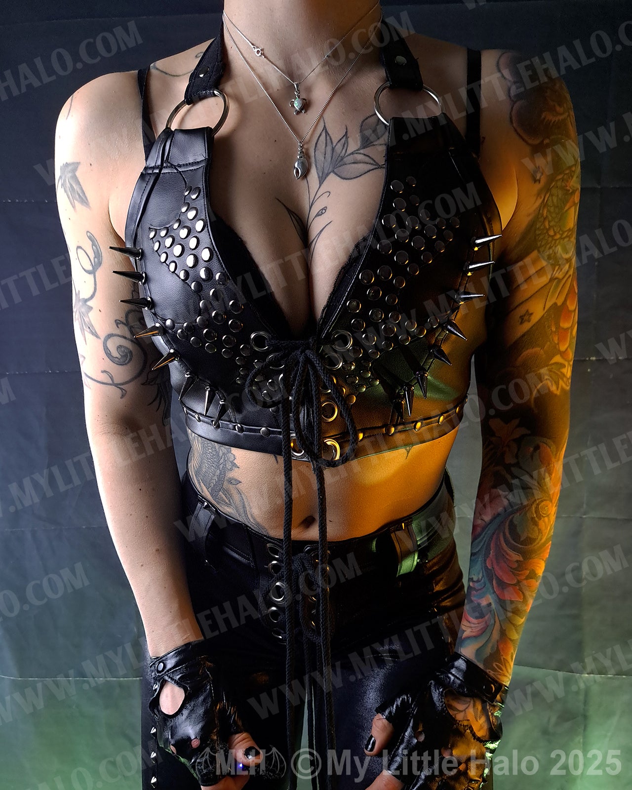 #13 Black & Gunmetal Spiked Bikini Halter