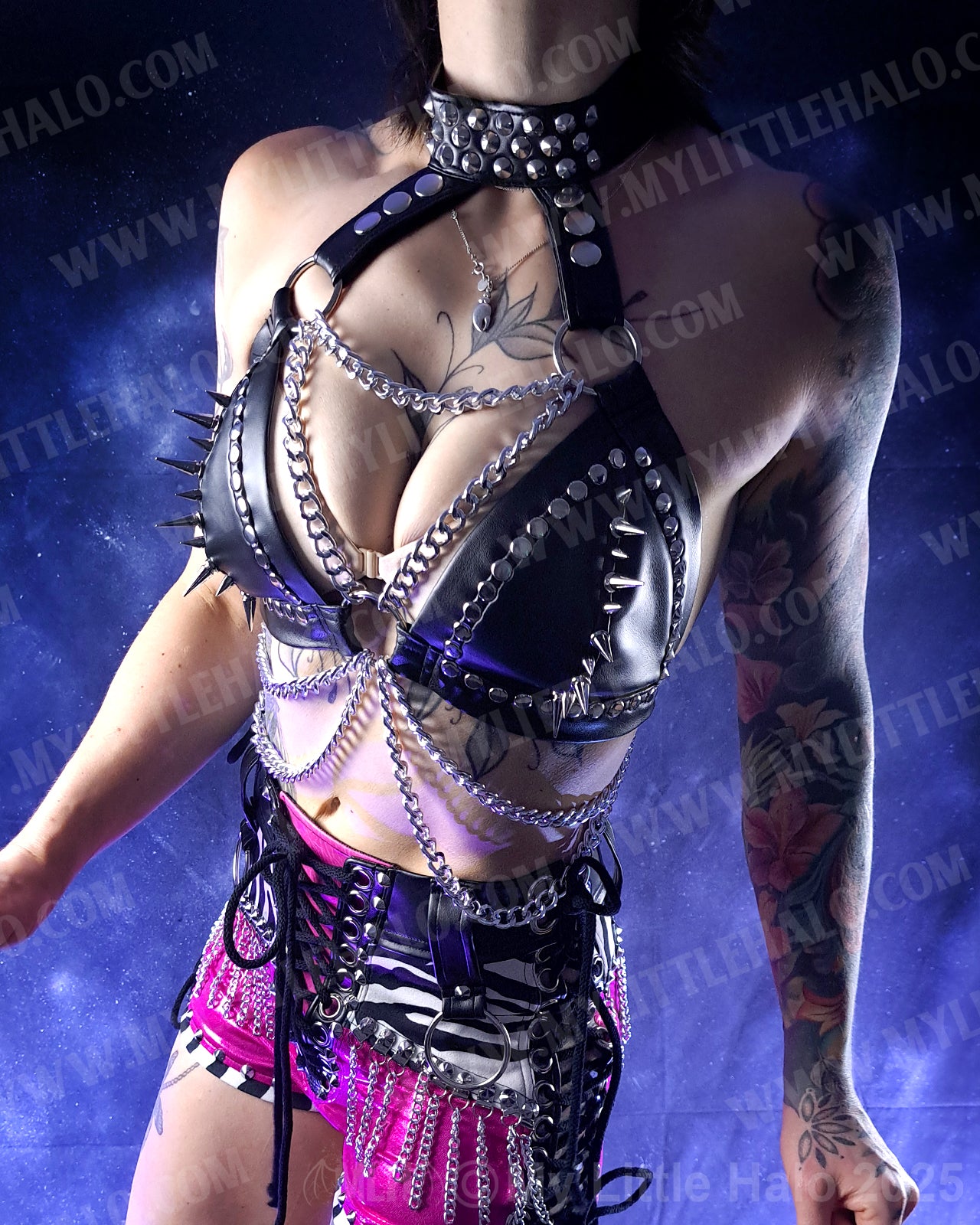 #13 Black Spikes & Chains Bikini Choker Halter