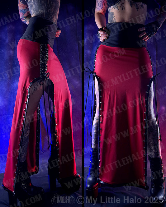 #13 Deep Red High Waisted Split Sides Lace up Skirt
