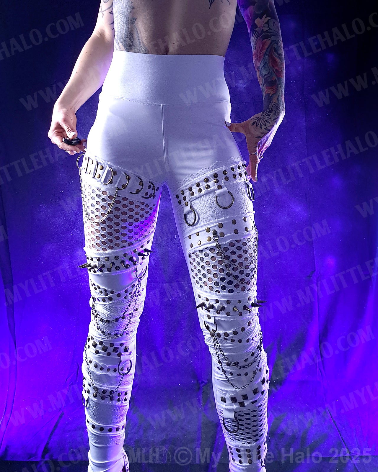 #13 High Waisted White Fishnet & Spike Leggings