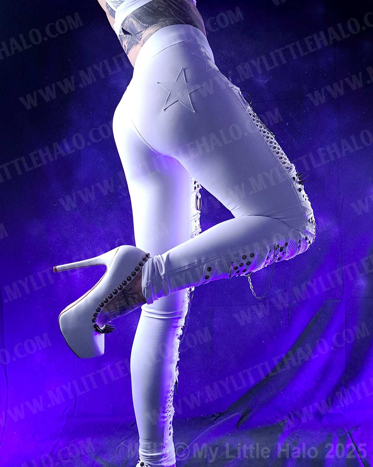 #13 High Waisted White Fishnet & Spike Leggings