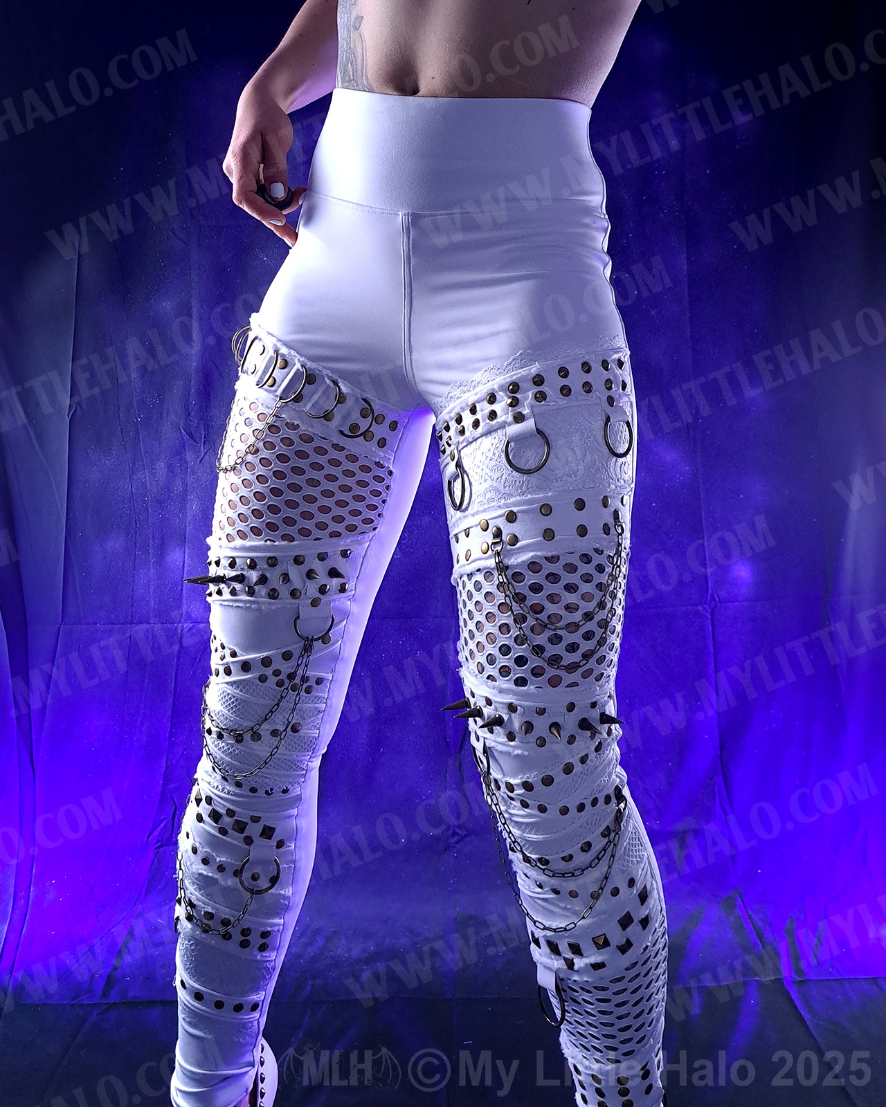 #13 High Waisted White Fishnet & Spike Leggings