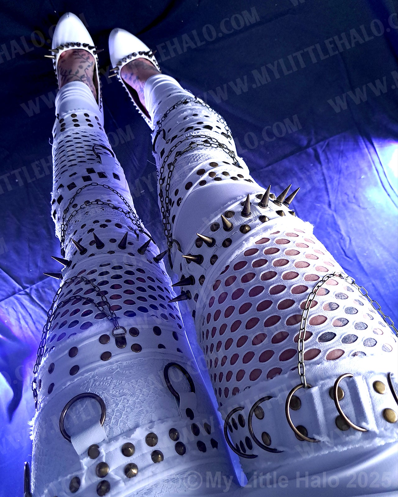 #13 High Waisted White Fishnet & Spike Leggings
