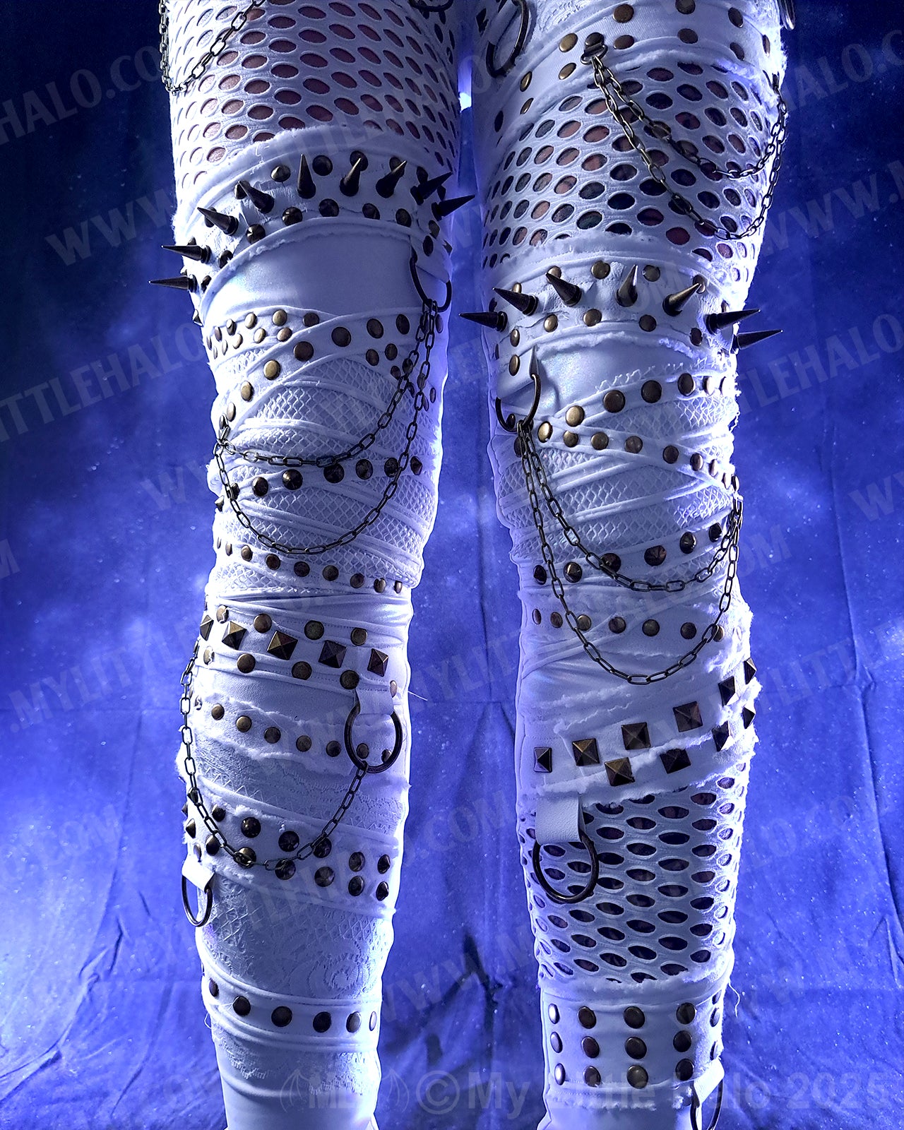 #13 High Waisted White Fishnet & Spike Leggings
