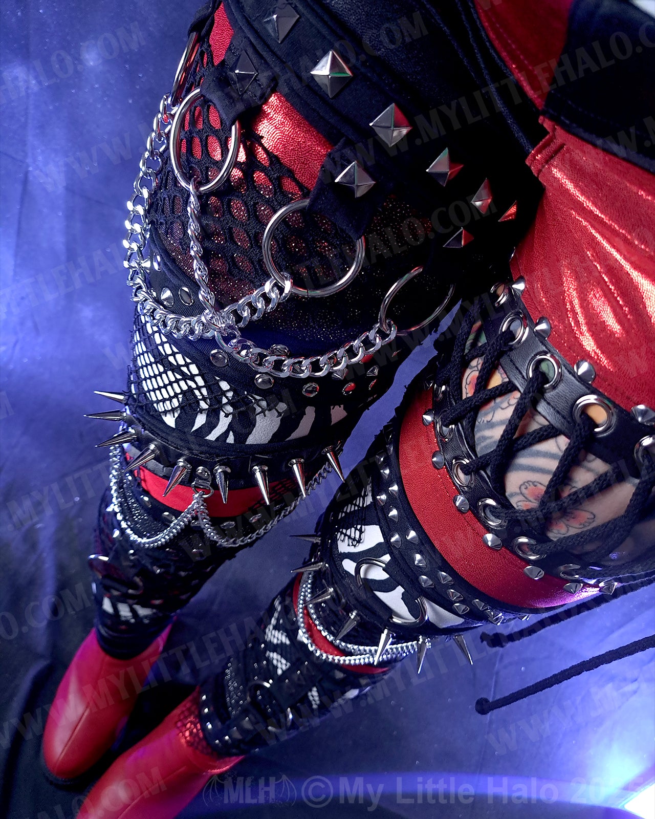 #13 Red, Black & Zebra Spiked Leggings