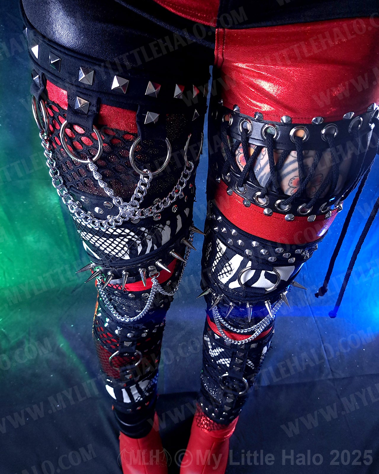 #13 Red, Black & Zebra Spiked Leggings