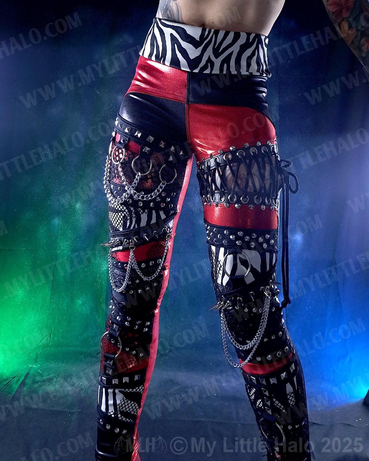 #13 Red, Black & Zebra Spiked Leggings