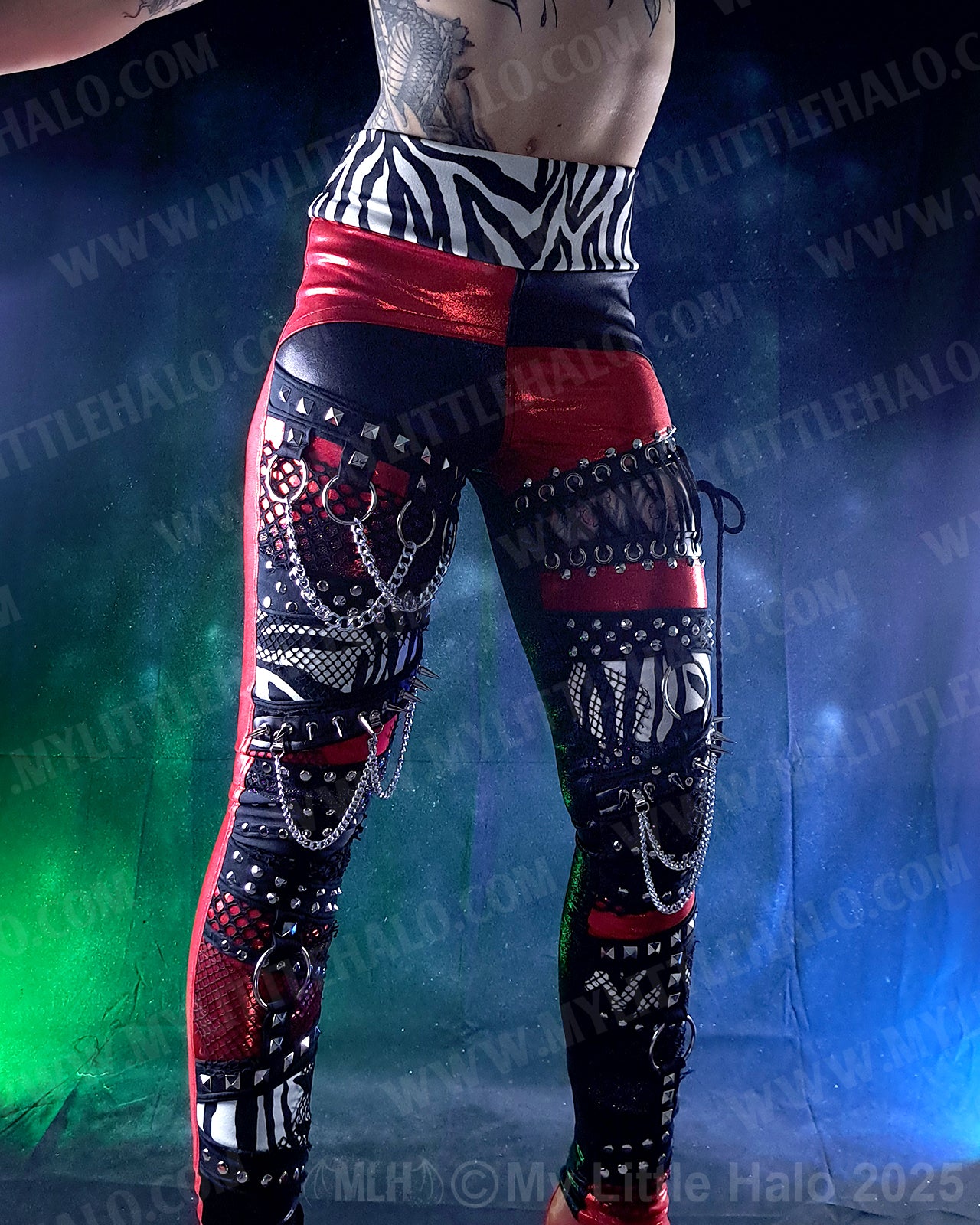 #13 Red, Black & Zebra Spiked Leggings