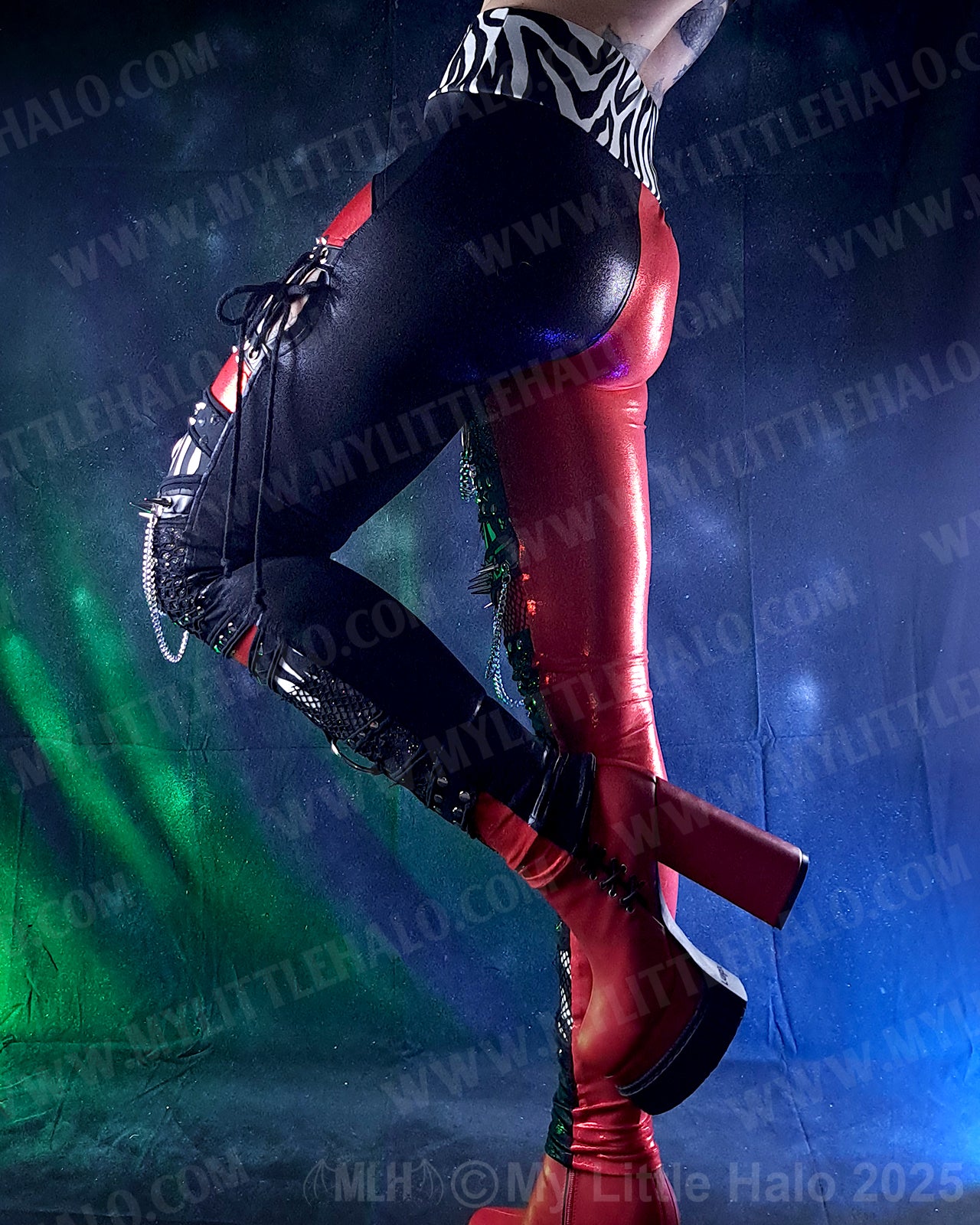 #13 Red, Black & Zebra Spiked Leggings