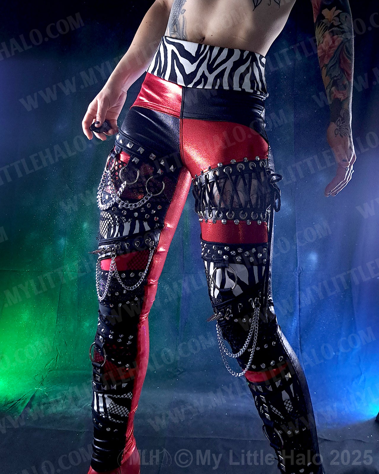 #13 Red, Black & Zebra Spiked Leggings