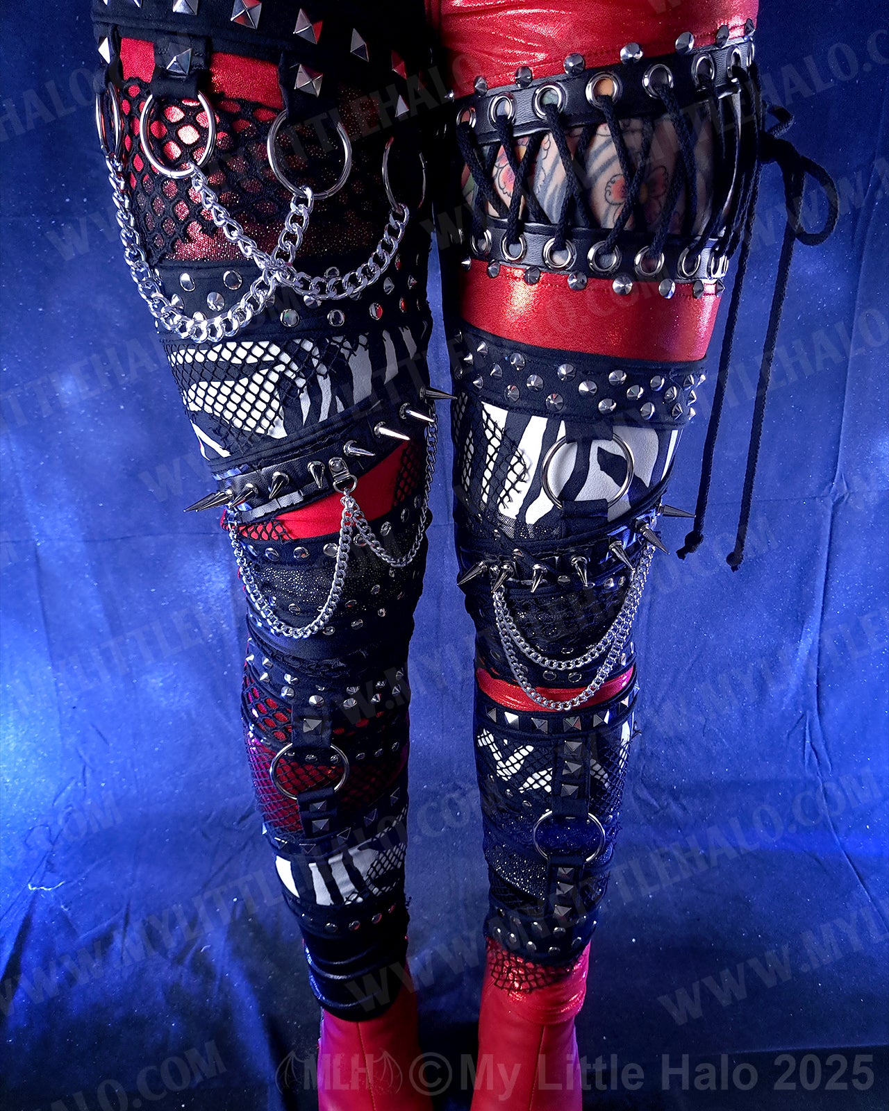 #13 Red, Black & Zebra Spiked Leggings
