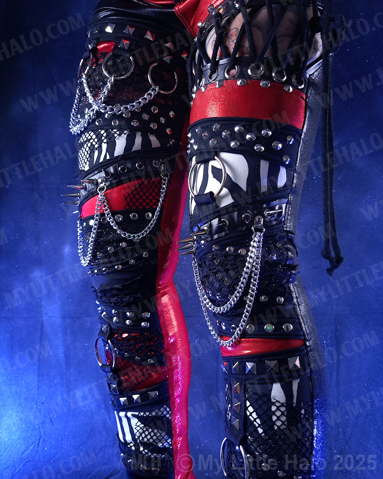 #13 Red, Black & Zebra Spiked Leggings
