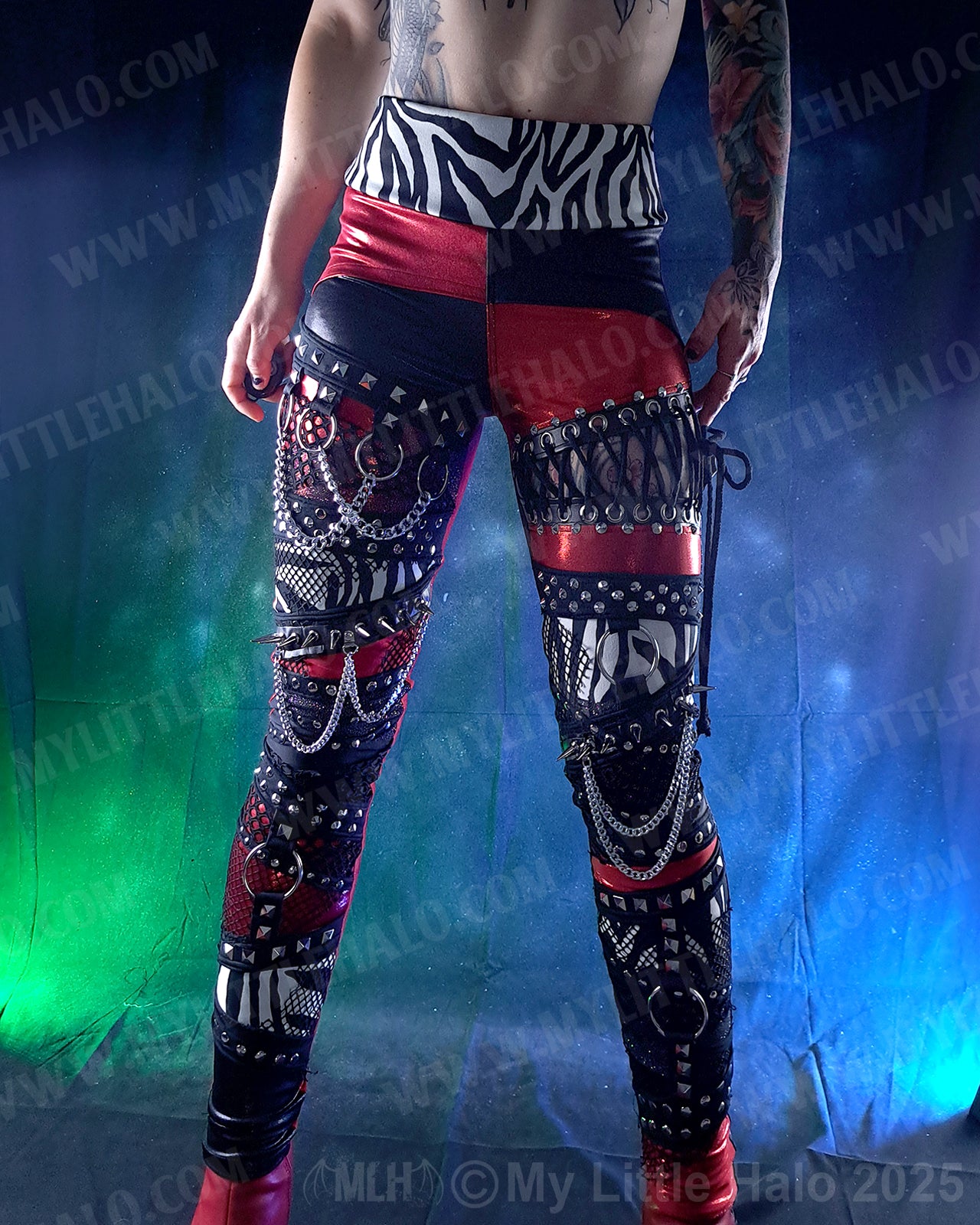 #13 Red, Black & Zebra Spiked Leggings