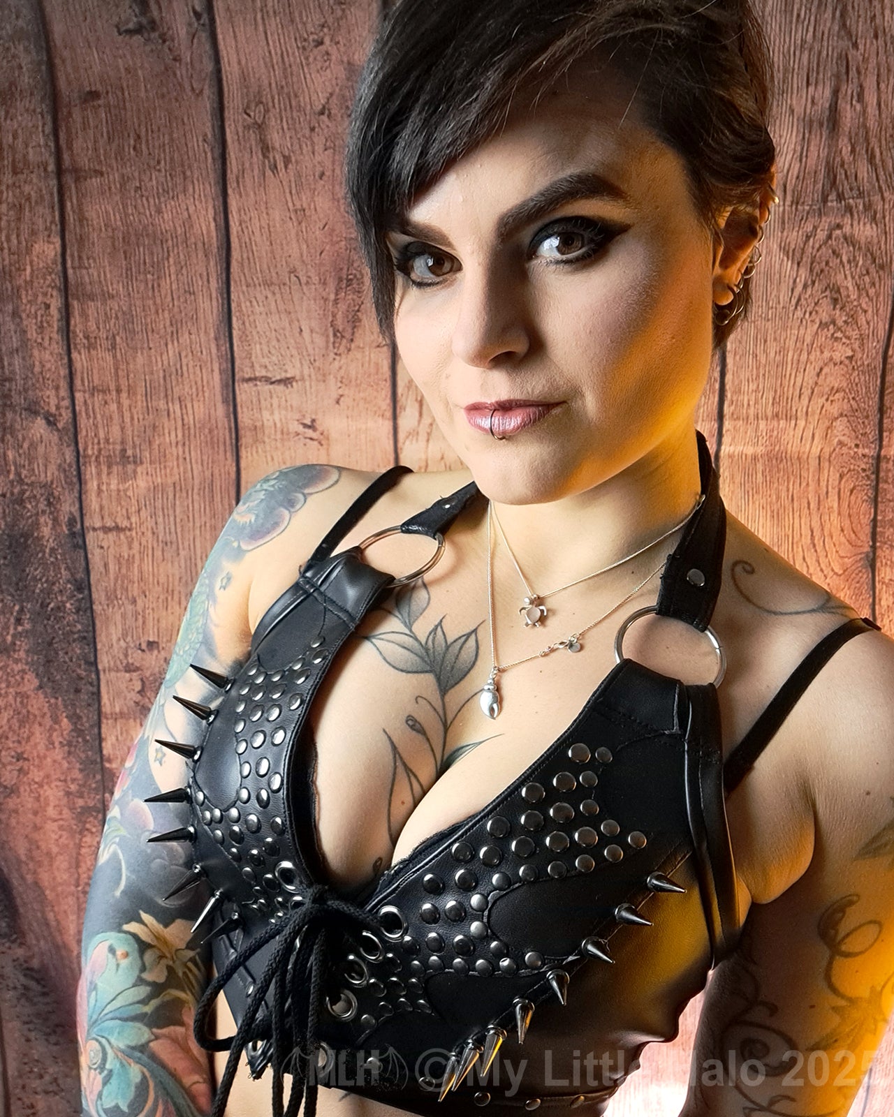 #13 Black & Gunmetal Spiked Bikini Halter