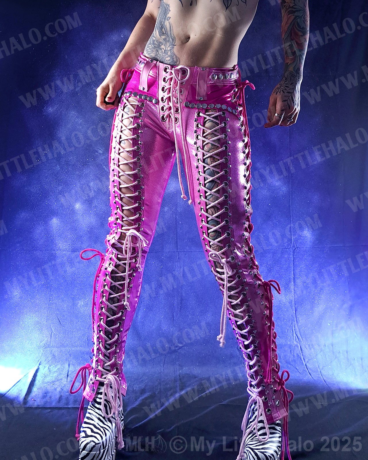 #14 Pink & Silver Double Lace up Skinny Pants