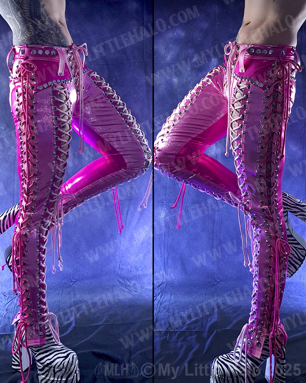 #14 Pink & Silver Double Lace up Skinny Pants