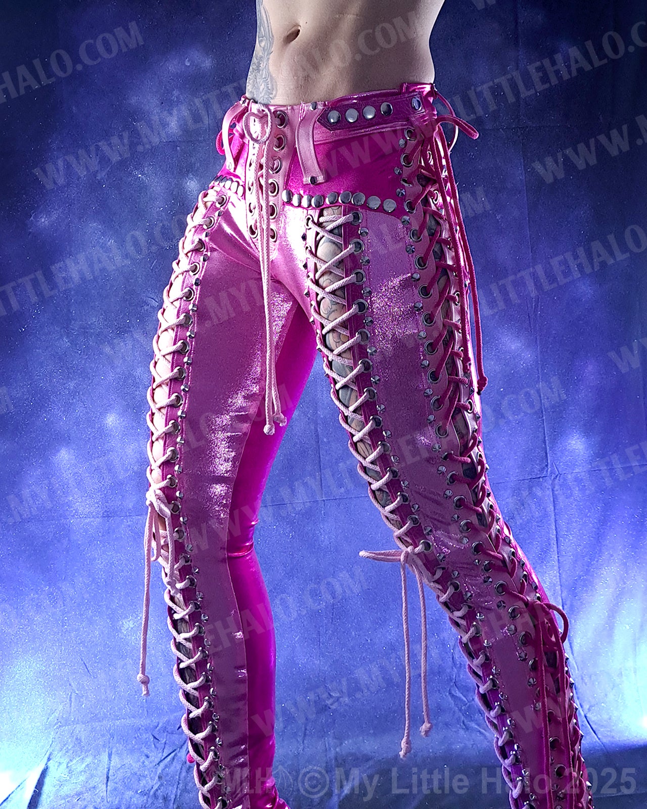 #14 Pink & Silver Double Lace up Skinny Pants