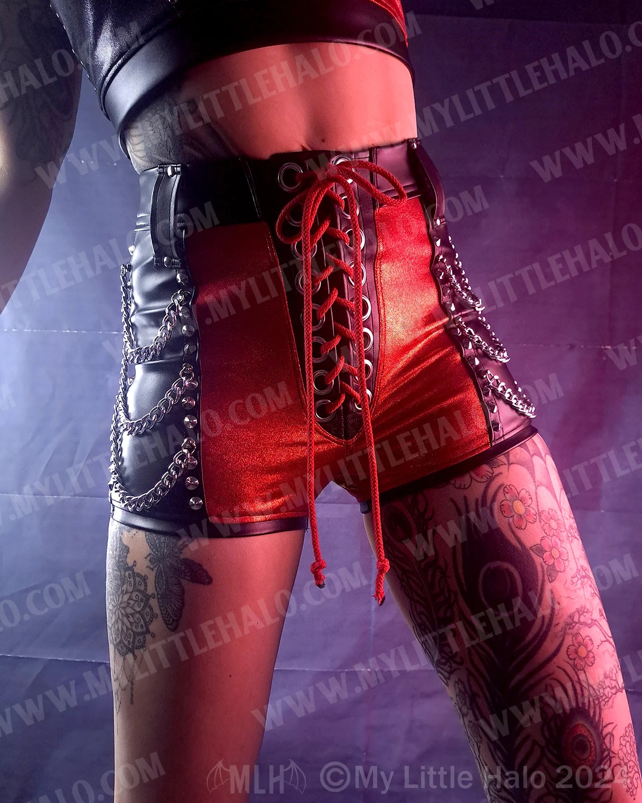 #14 Red & Black Triple Tier Chain Shorts (06-24-11-1-14)