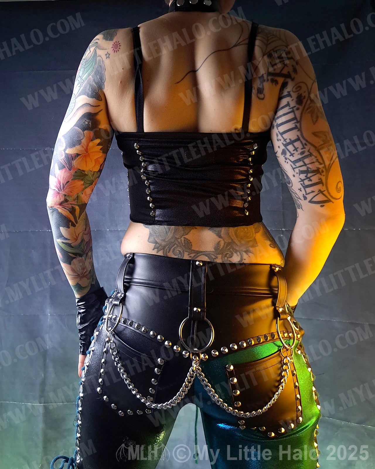 #15 Black Fringed Peephole Halter Top