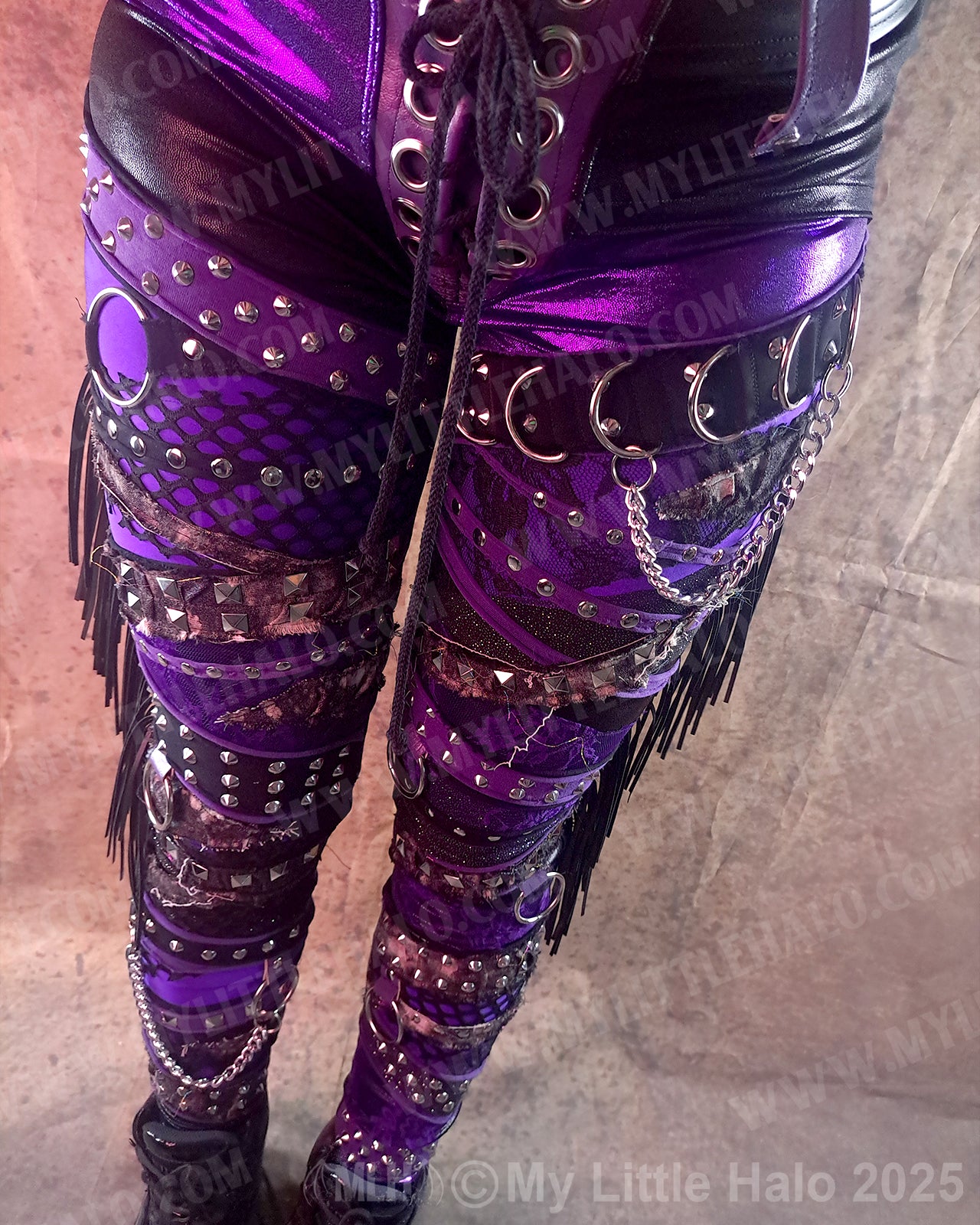 #15 Purple & Black Fringed Collage Skinnies (03-24-12-1-015)