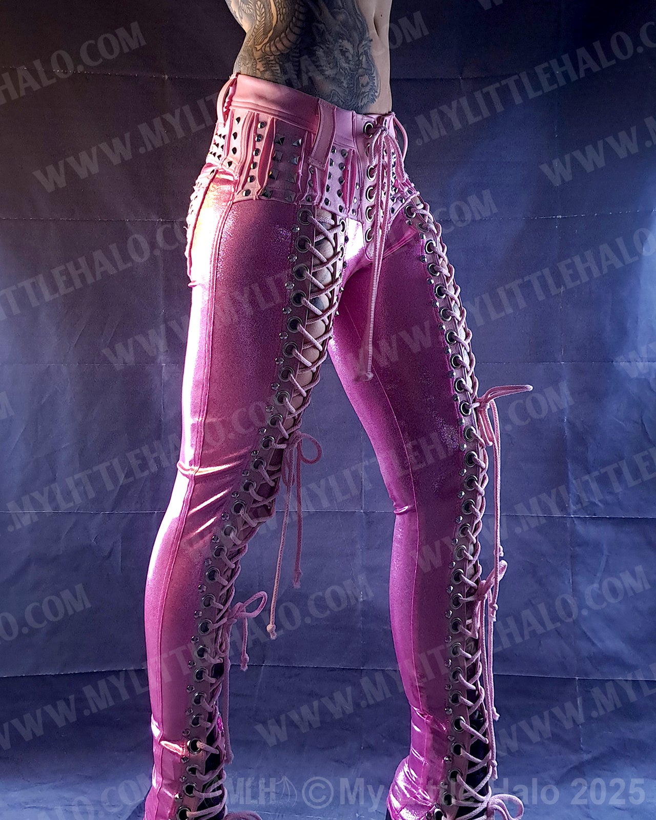 #15 Pink Candy Front Lace up Rivet Pants (03-25-01-1-015)