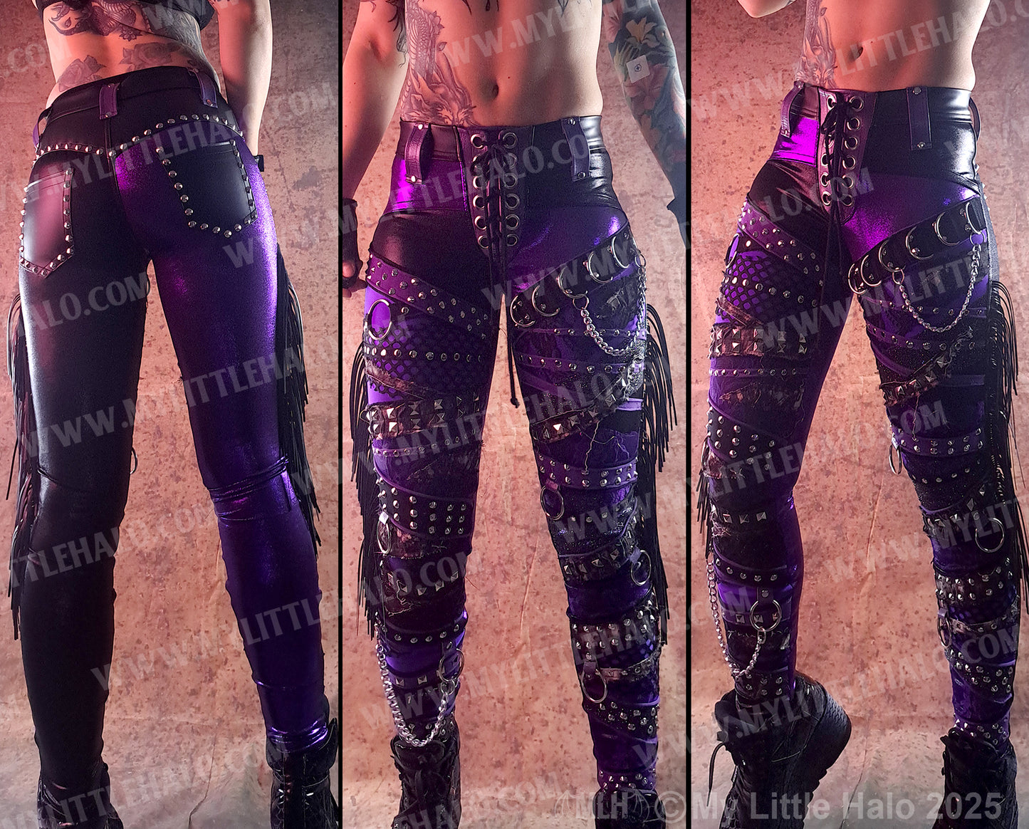 #15 Purple & Black Fringed Collage Skinnies (03-24-12-1-015)