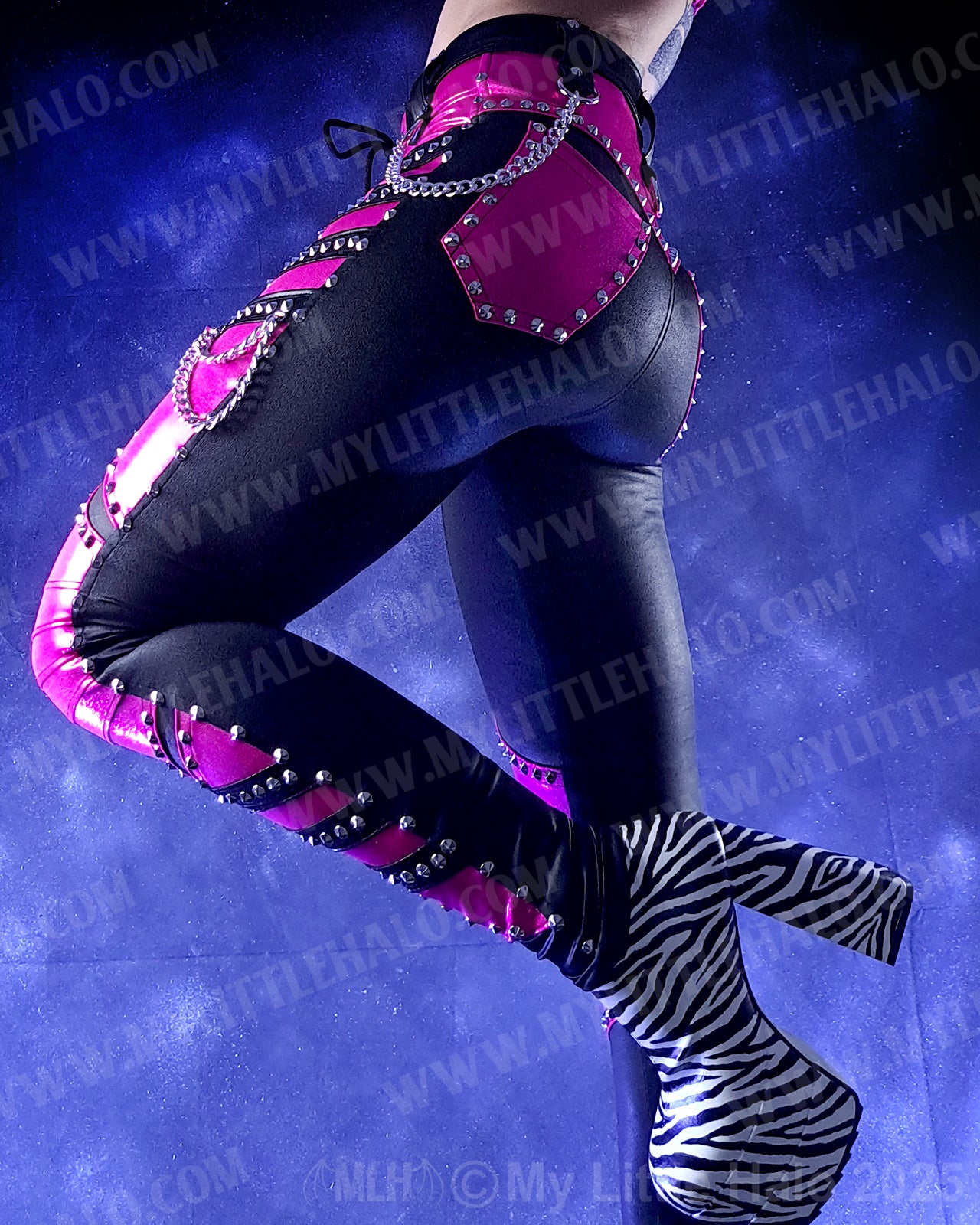 #16 Black & Pink High Waisted Rivet & Chain Pants