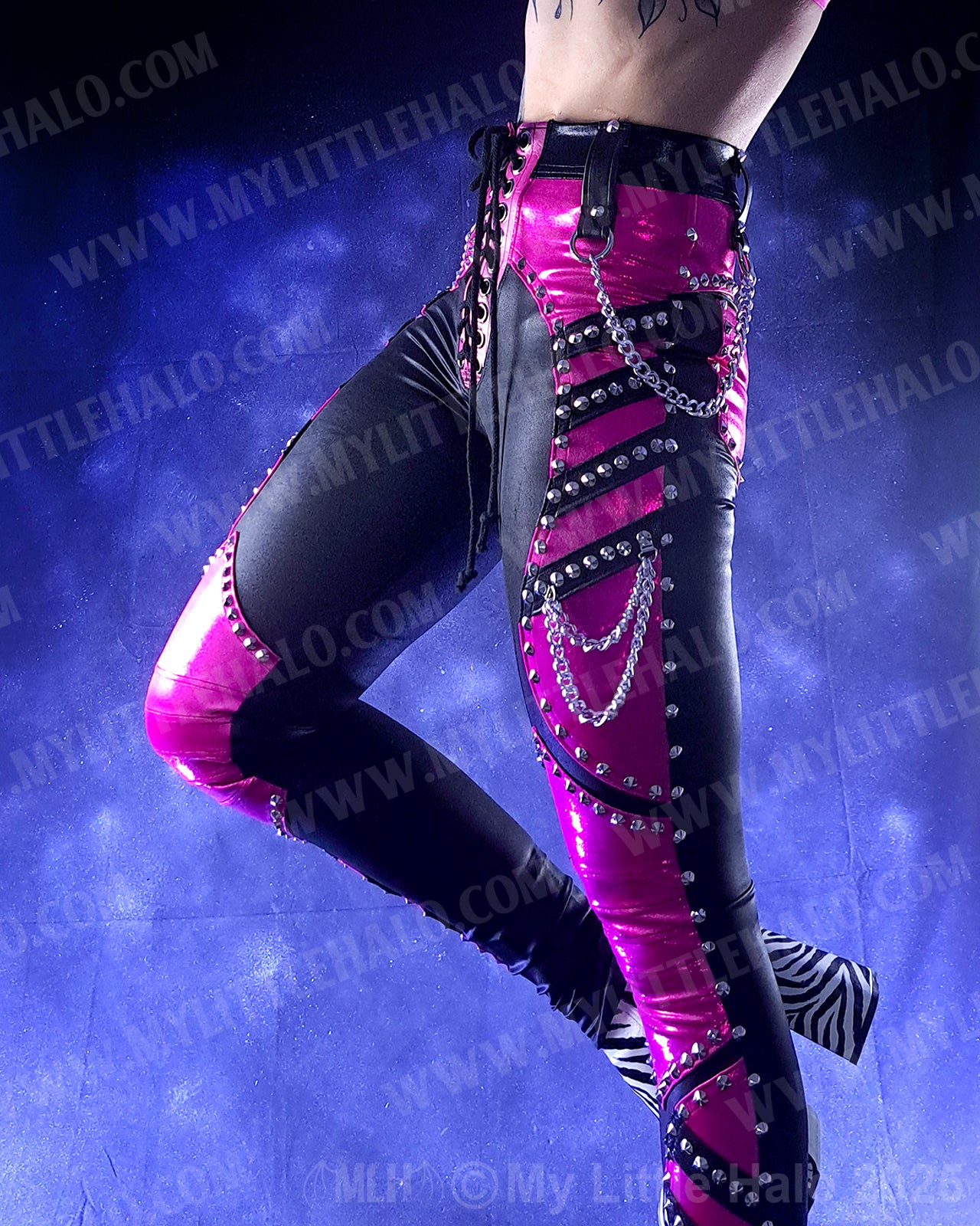 #16 Black & Pink High Waisted Rivet & Chain Pants