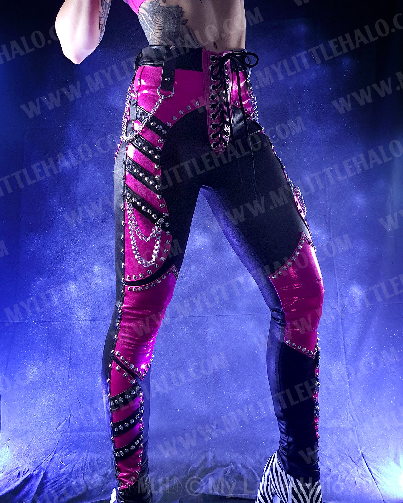 #16 Black & Pink High Waisted Rivet & Chain Pants