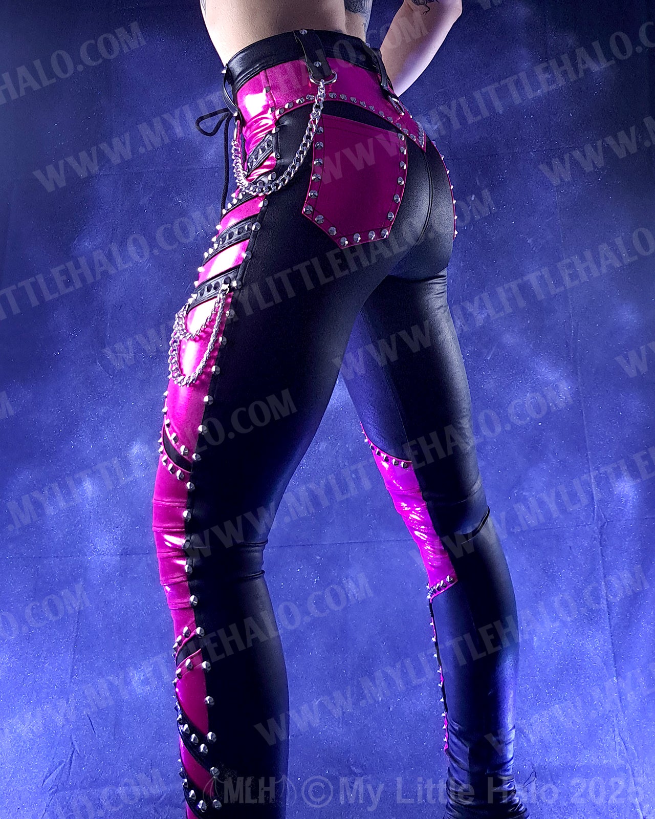 #16 Black & Pink High Waisted Rivet & Chain Pants