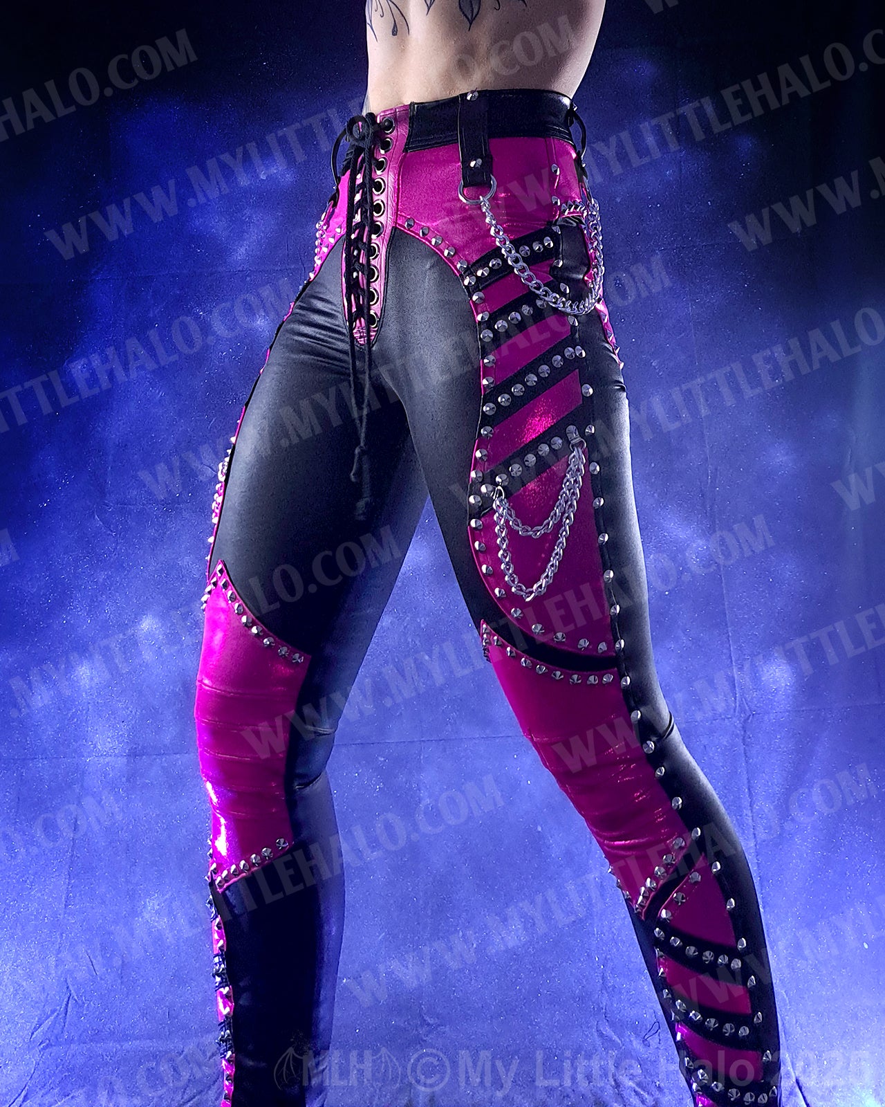 #16 Black & Pink High Waisted Rivet & Chain Pants